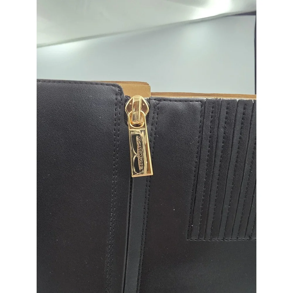 Michael Kors Mandy Knee High Boot Womens 7.5 Black Faux Leather Logo Harness New